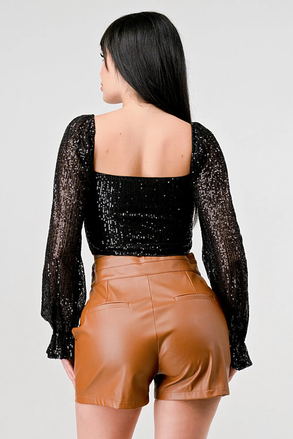 SEXY SEQUINS SWEETHEART ZIP-UP CROPPED BLOUSE TOP sold by privy product image thumbnail 5