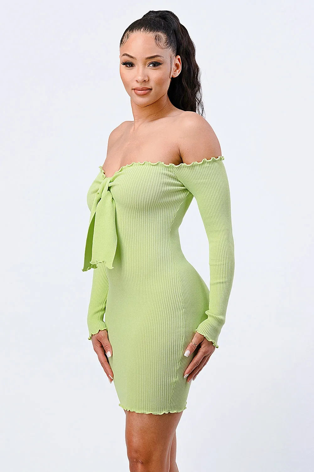 CHIC N COMFY RIB KNIT OFF SHOULDER FRONT-TIE DRESS sold by privy product image thumbnail 2