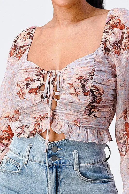 CHIC FLORAL SWEETHEART SMOCKED BACK CROPPED TOP sold by privy product image thumbnail 5