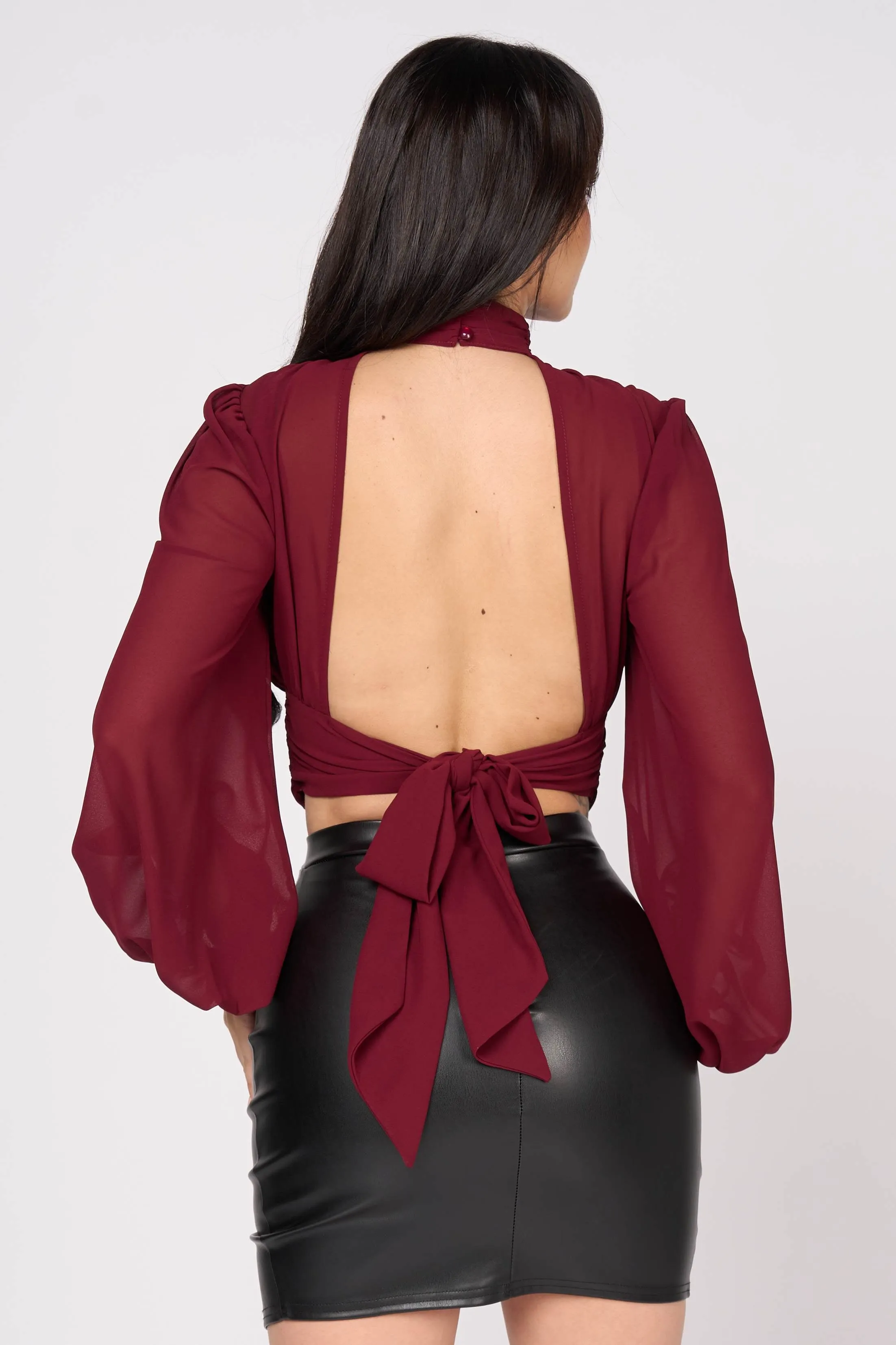 LUXE PEARL EMBELLISHED MESH KEYHOLE MOCK NECK TOP sold by privy product image thumbnail 3