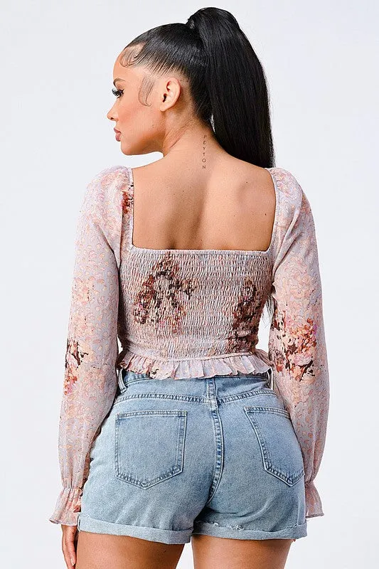 CHIC FLORAL SWEETHEART SMOCKED BACK CROPPED TOP sold by privy product image thumbnail 3