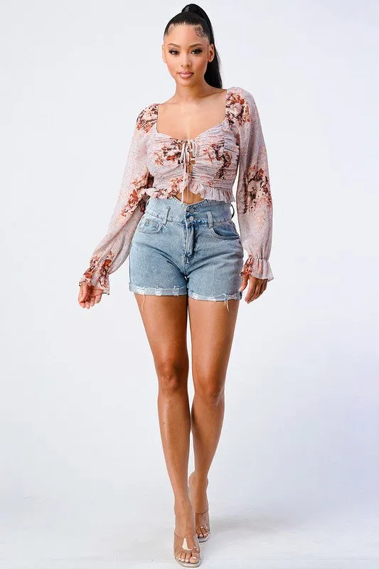 CHIC FLORAL SWEETHEART SMOCKED BACK CROPPED TOP sold by privy product image thumbnail 4