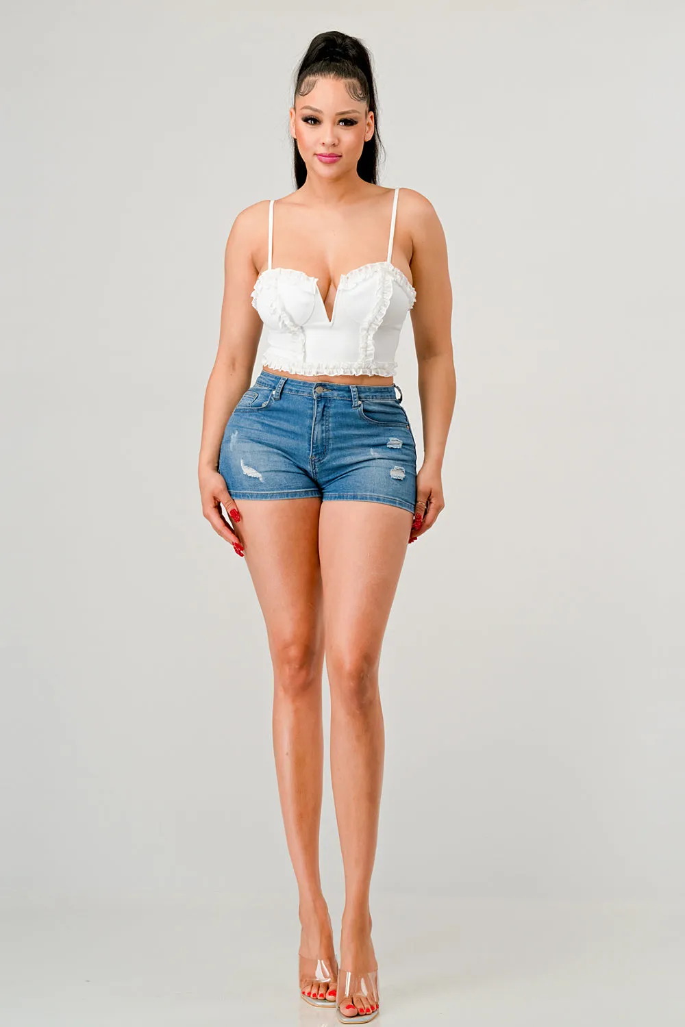 TECHNO CREPE SWEETHEART RUFFLED BUSTIER TOP sold by privy product image thumbnail 4