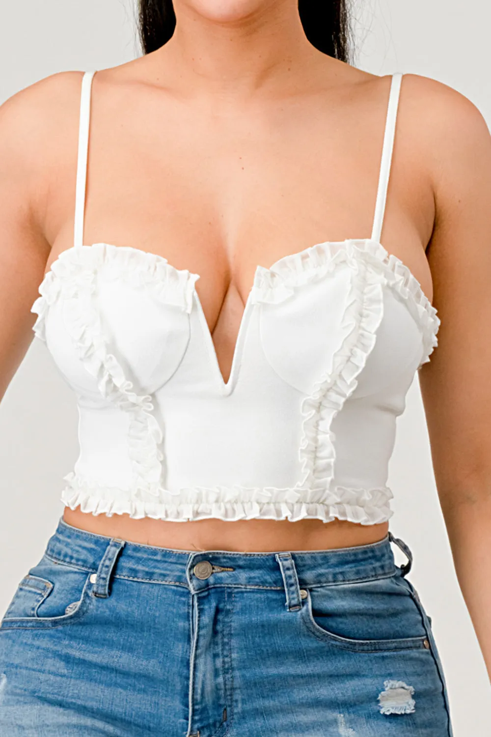 TECHNO CREPE SWEETHEART RUFFLED BUSTIER TOP sold by privy product image thumbnail 5