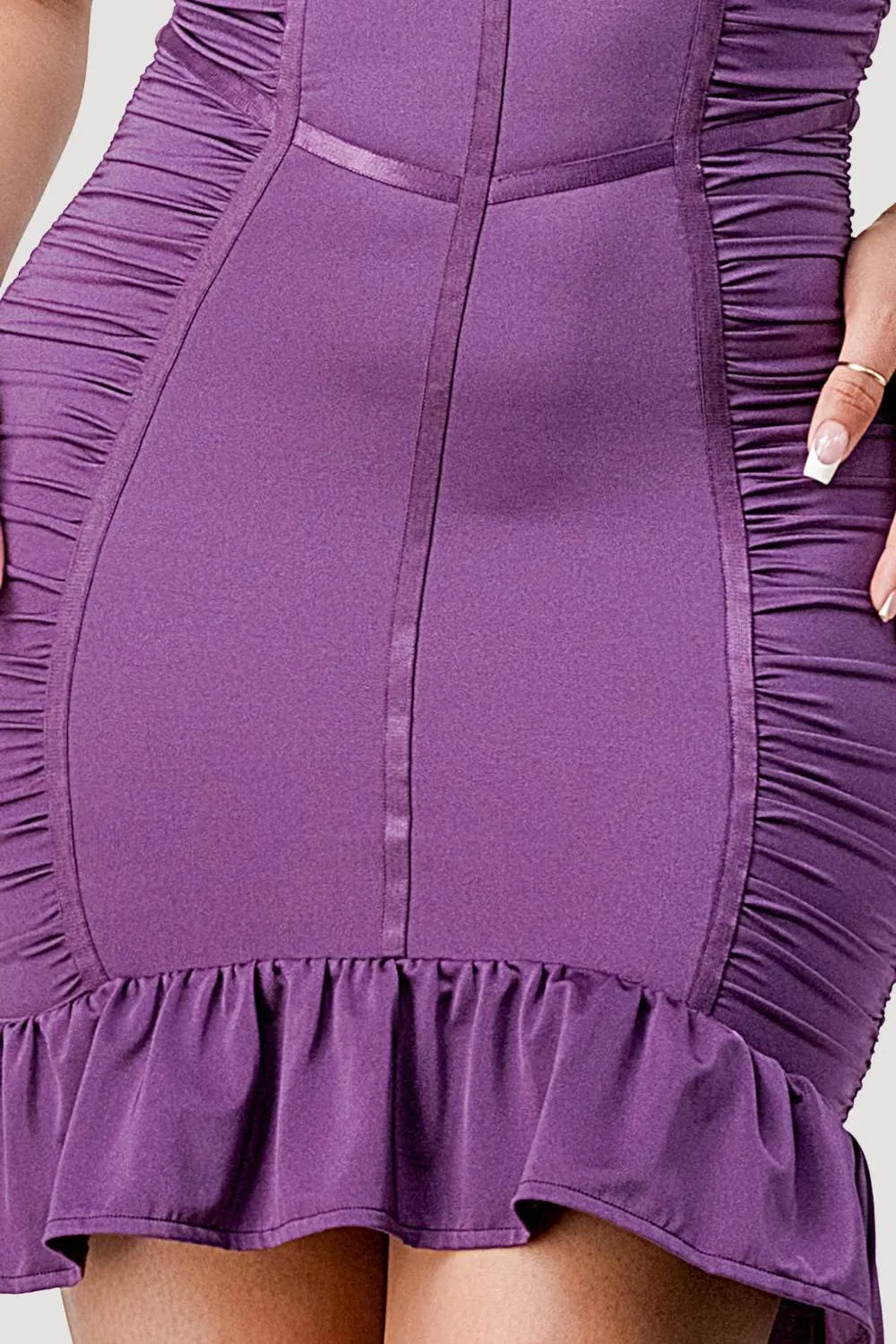 PD72690SHE-W / HEAVY CRYSTAL RUFFLED RUCHED BODYCON MINI DRESS sold by privy product image thumbnail 5