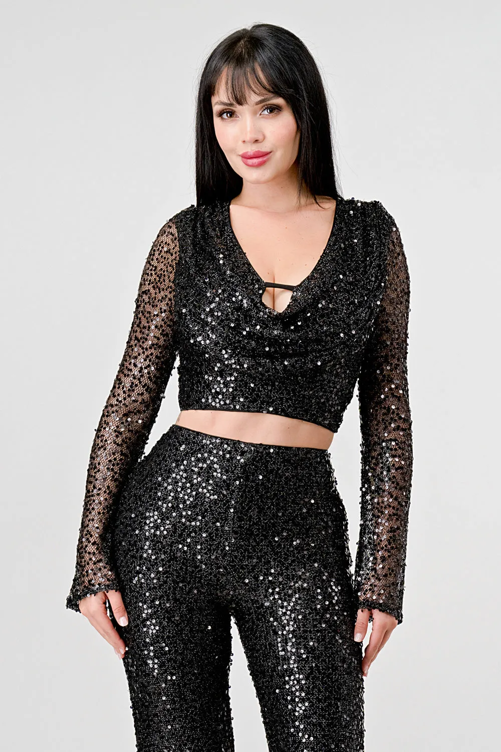 SEXY SEQUINS FISHNET TWO PIECE TOP AND PANTS SET sold by privy product image thumbnail 2
