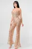 LUXE FISHNET SEQUIN SLEEVELESS FLARE LEG JUMPSUIT sold by privy