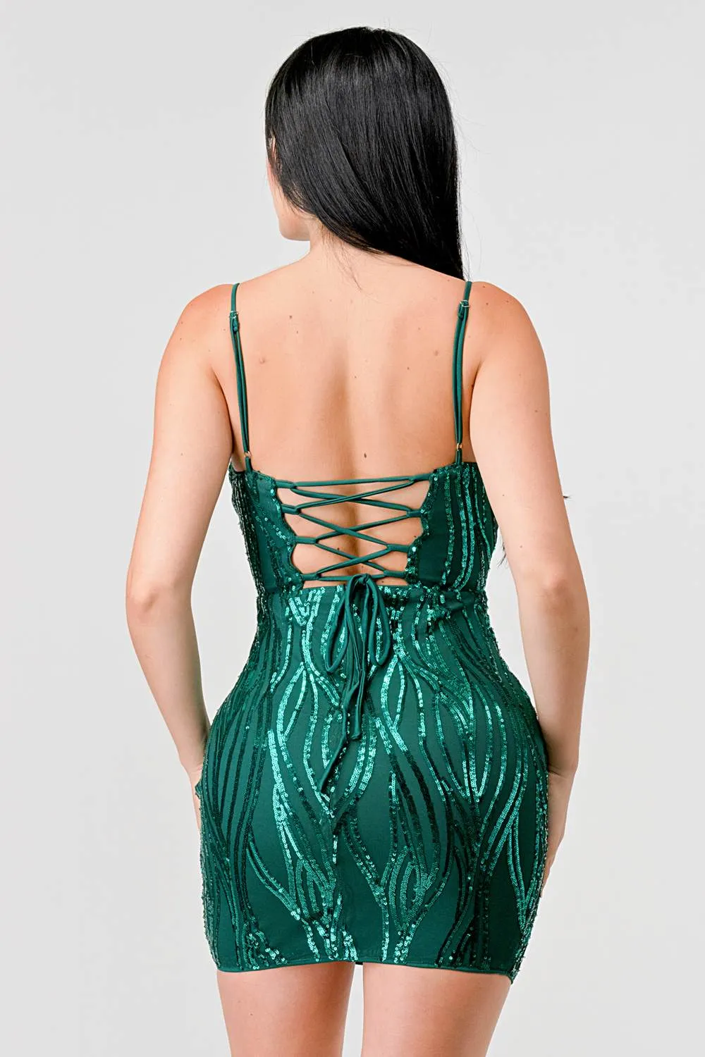 SEXY SEQUINS DRAWSTRING LACE BACK MINI DRESS sold by privy product image thumbnail 4