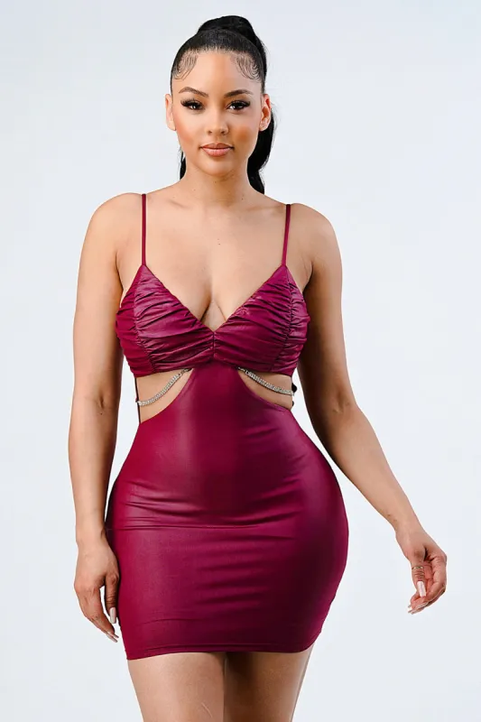LUX PU SILVER CHAIN WAIST DETAIL BODYCON DRESS sold by privy