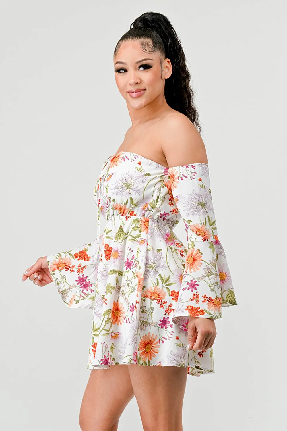 PD73791S-W / FLORAL OFF SHOULDER KEYHOLE FIT & FLARE MINI DRESS sold by privy product image thumbnail 2