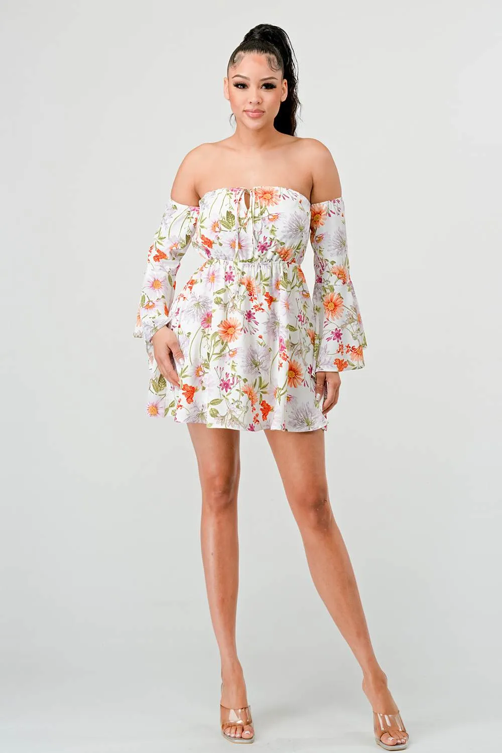 PD73791S-W / FLORAL OFF SHOULDER KEYHOLE FIT & FLARE MINI DRESS sold by privy product image thumbnail 5