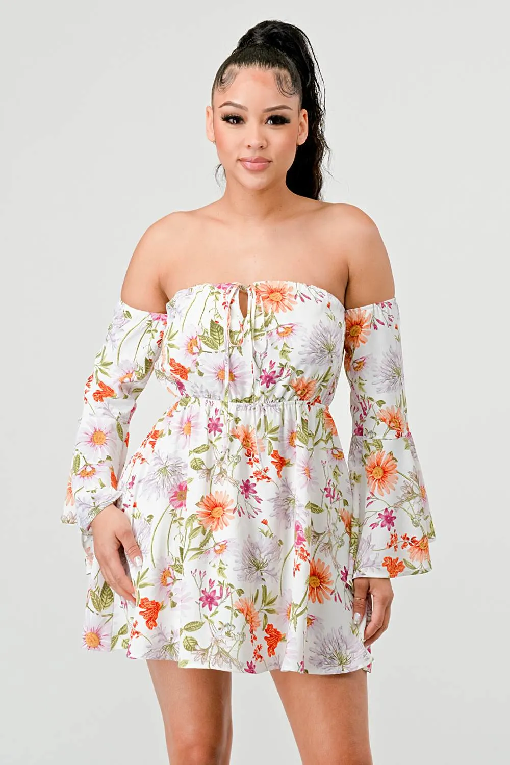 PD73791S-W / FLORAL OFF SHOULDER KEYHOLE FIT & FLARE MINI DRESS sold by privy product image thumbnail 4