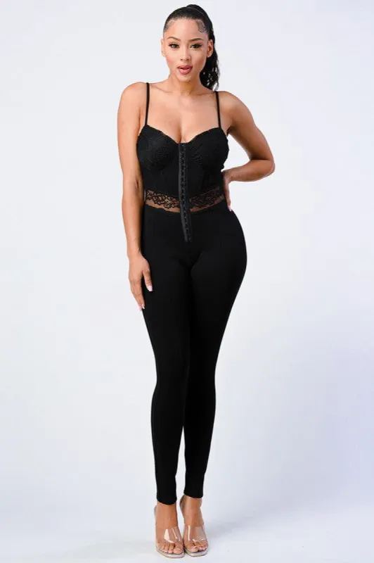 SEXY LACE SOFT SCUBA RIBBED CORSET JUMPSUIT sold by privy