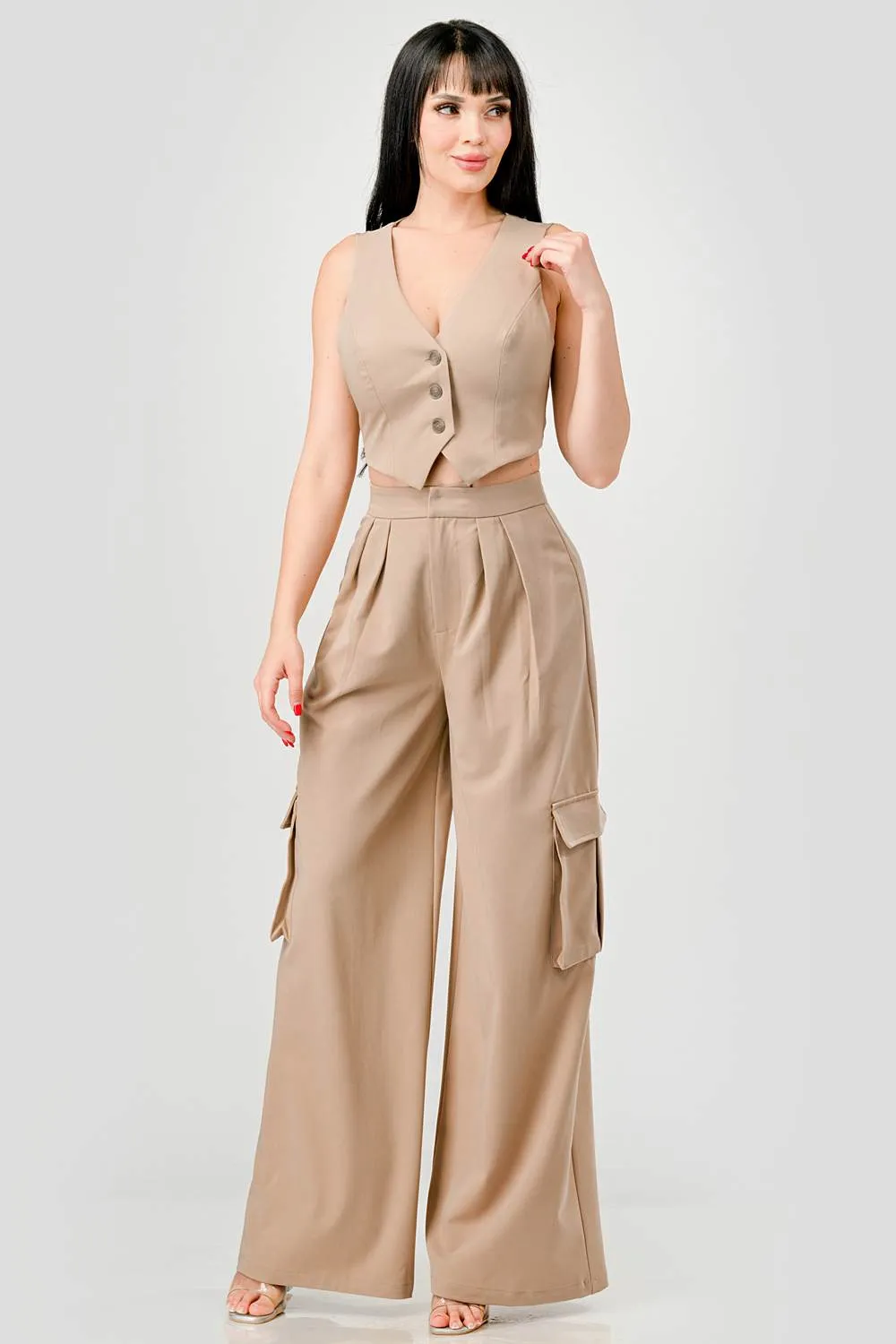 HEAVY STRETCH TWILL VEST TOP & CARGO PANTS SETS sold by privy product image thumbnail 5