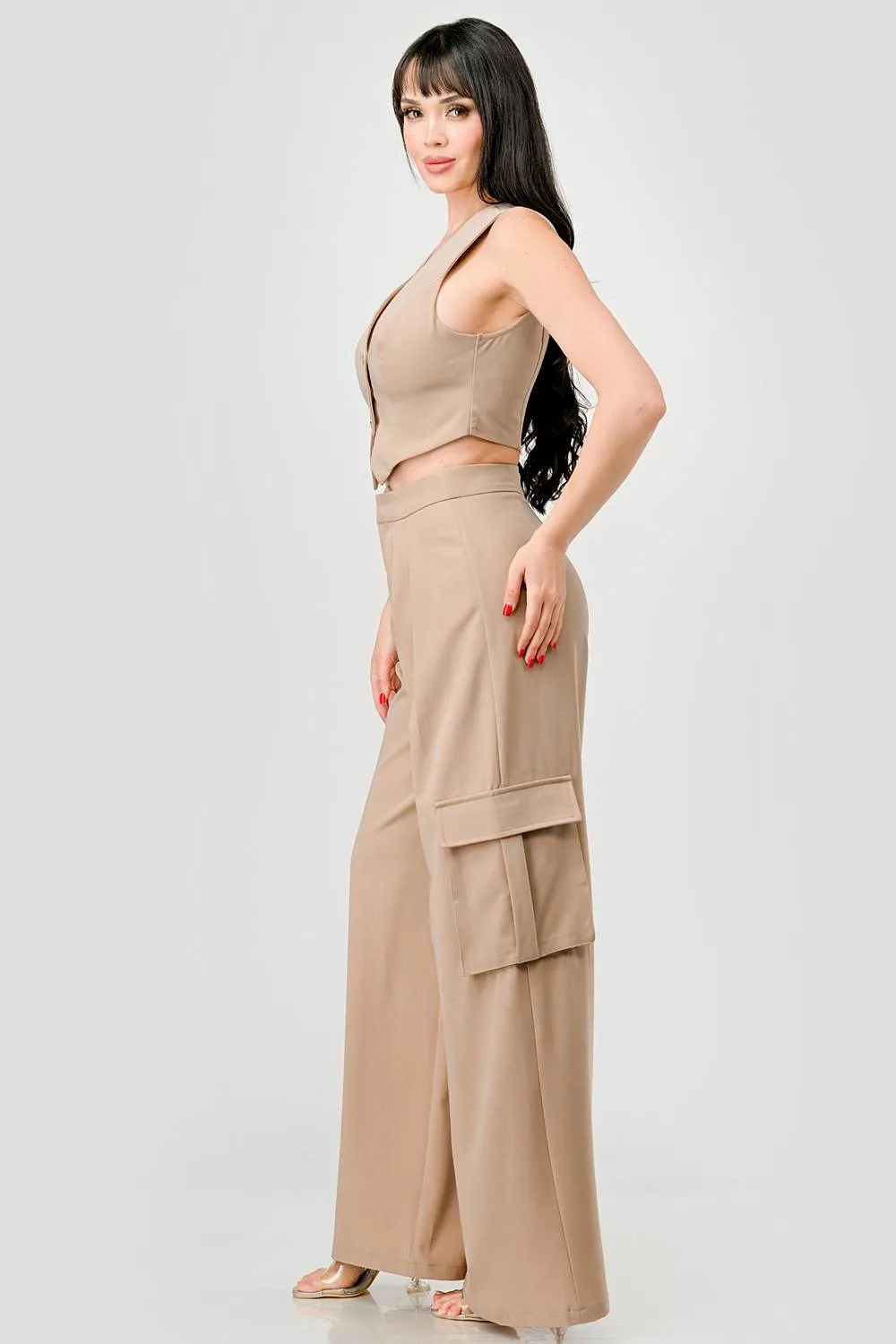 HEAVY STRETCH TWILL VEST TOP & CARGO PANTS SETS sold by privy product image thumbnail 3