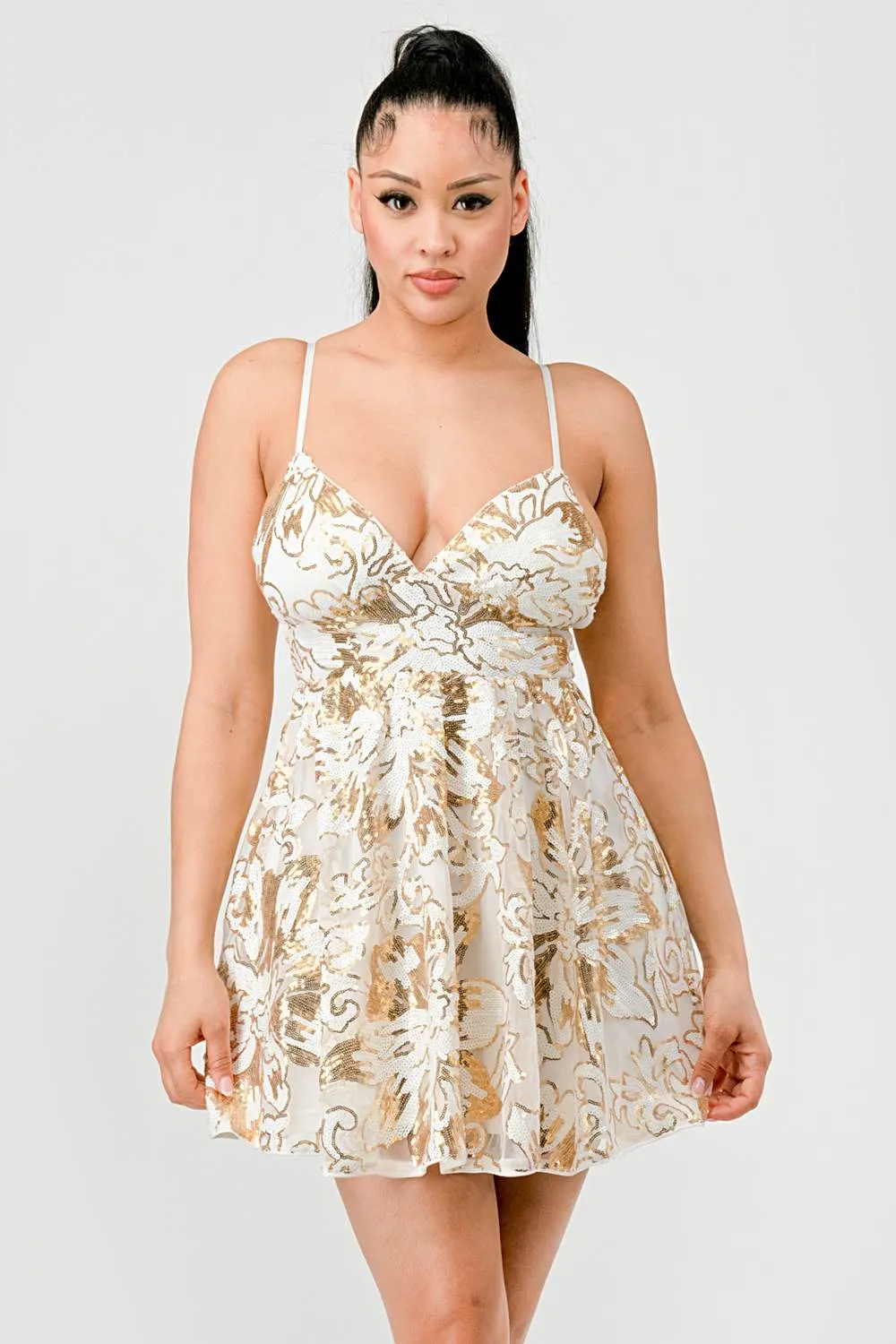 LUXE SEQUINS FLORAL FIT AND FLARE MINI DRESS sold by privy product image thumbnail 2