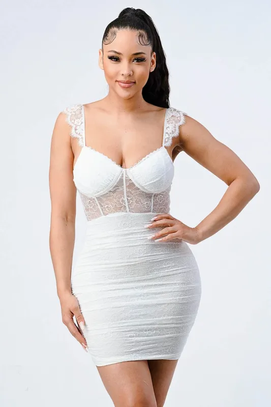 LUX LACE FLUTTER SEE-THRU CONTRAST MINI DRESS sold by privy