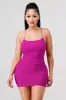 RHINESTONE STRAP MESH CROSS BACK RUCHED MINI DRESS sold by privy