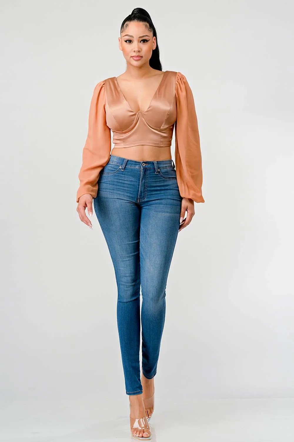 SHEER SEXY DEEP-V BUSTIER CROPPED BLOUSE TOP sold by privy product image thumbnail 5