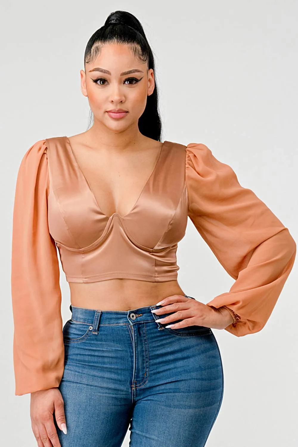 SHEER SEXY DEEP-V BUSTIER CROPPED BLOUSE TOP sold by privy