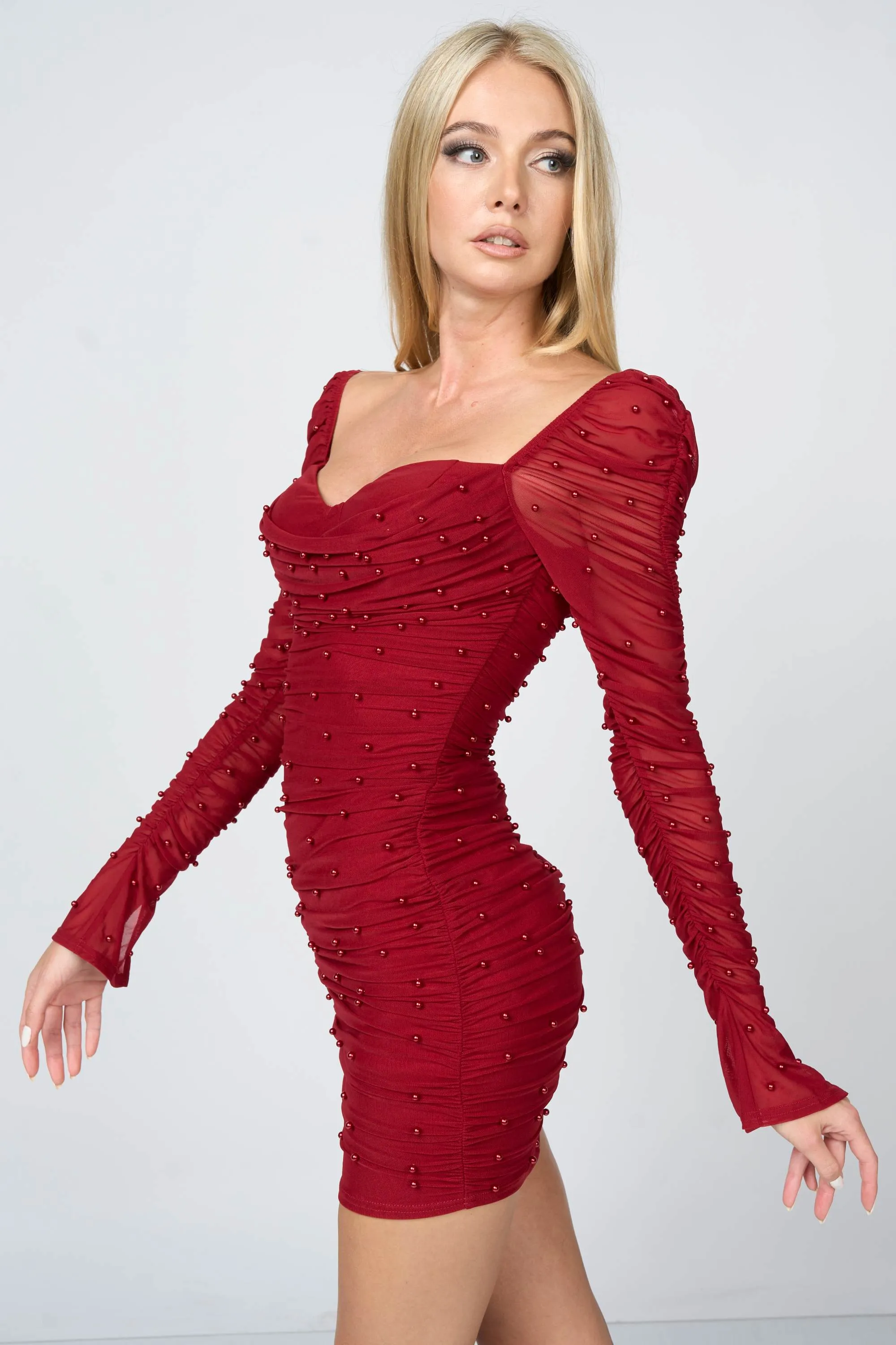 LUXE PEARL MESH SWEETHEART LONG SLEEVES MINI DRESS sold by privy product image thumbnail 2