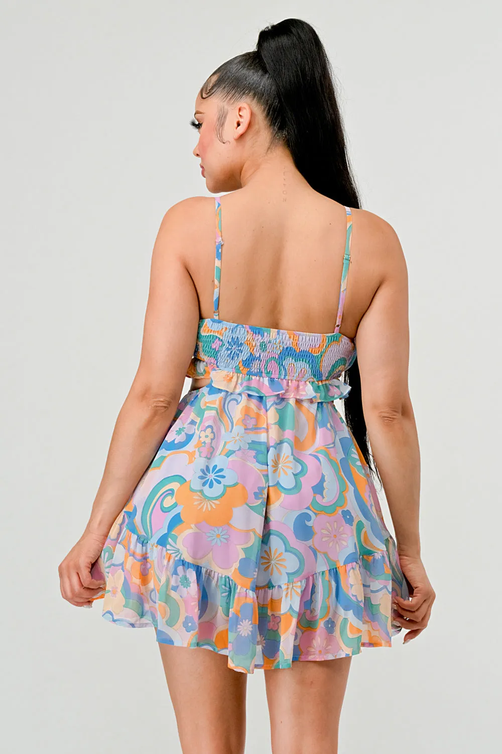 PEBBLE CHIFFON PRINT SWEETHEART RUFFLED MINI DRESS sold by privy product image thumbnail 3