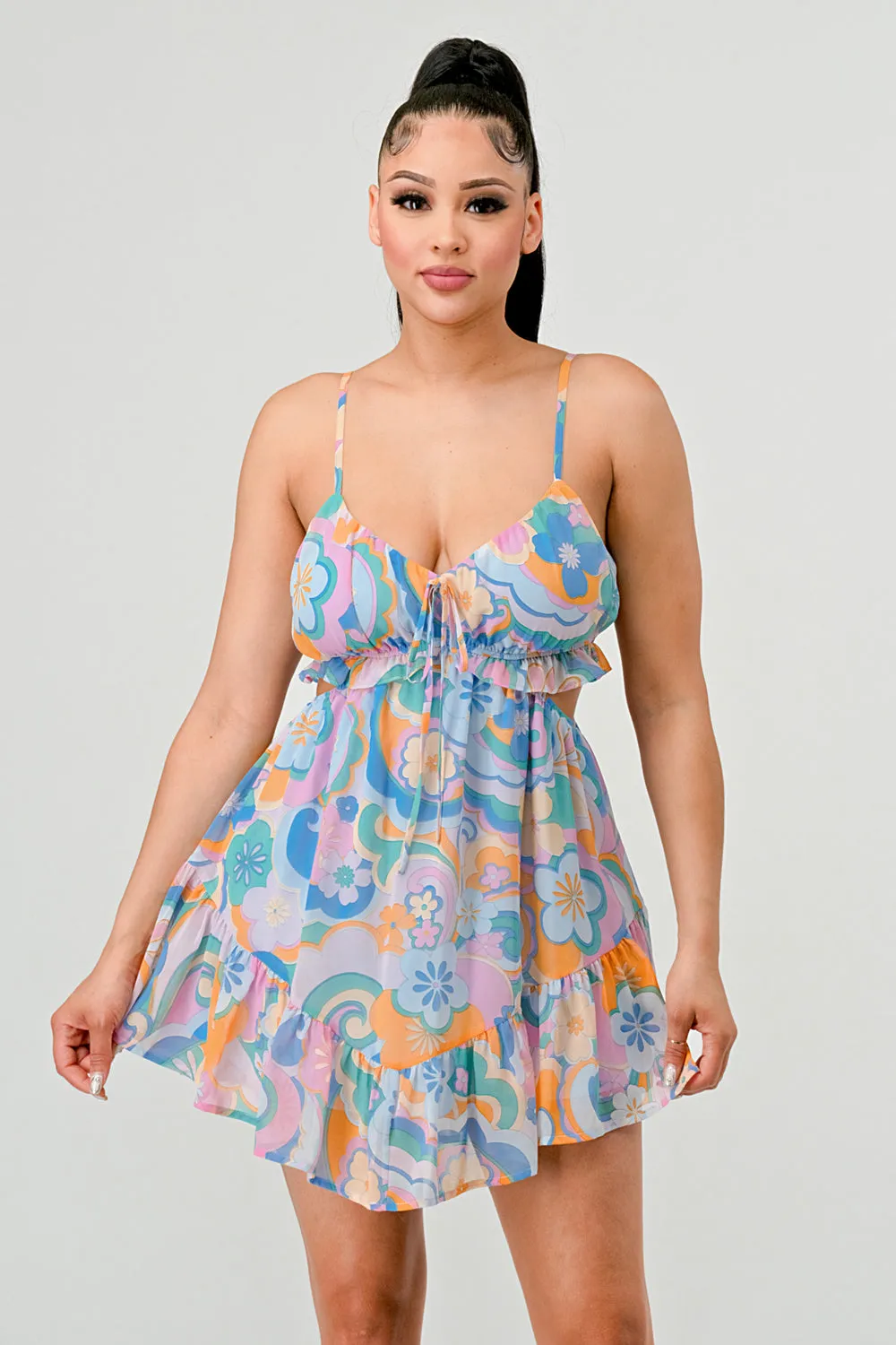 PEBBLE CHIFFON PRINT SWEETHEART RUFFLED MINI DRESS sold by privy product image thumbnail 4