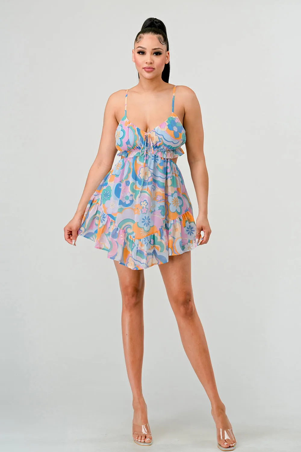 PEBBLE CHIFFON PRINT SWEETHEART RUFFLED MINI DRESS sold by privy product image thumbnail 5