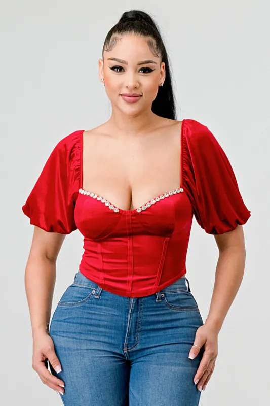 LUXE SHINY VELVET CRYSTAL EMBELLISHED CROP TOP sold by privy