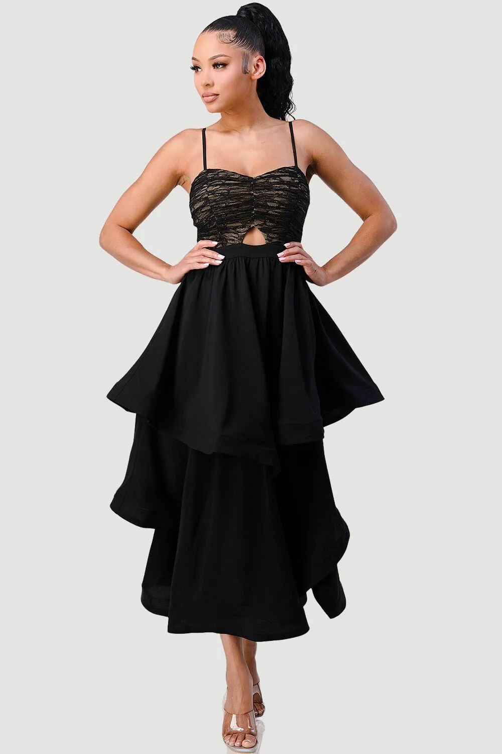 CHIC LACE CUT-OUT LAYERED MIDI DRESS sold by privy product image thumbnail 2