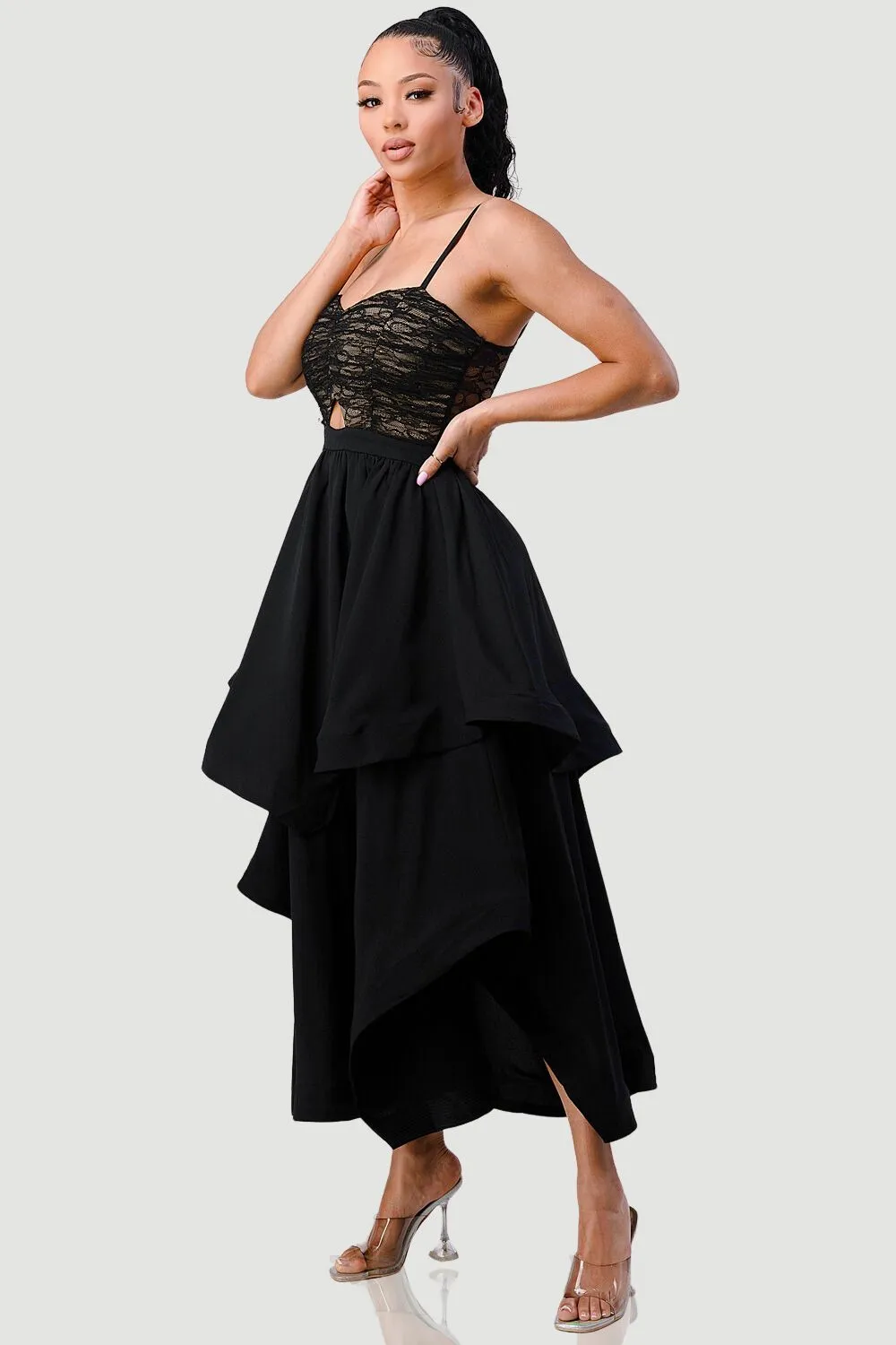 CHIC LACE CUT-OUT LAYERED MIDI DRESS sold by privy product image thumbnail 3