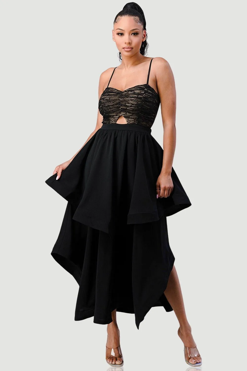 CHIC LACE CUT-OUT LAYERED MIDI DRESS sold by privy