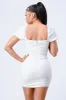 PD75956S-W / CHIC EYELET LACE TRIM SWEETHEART RUCHED MINI DRESS sold by privy