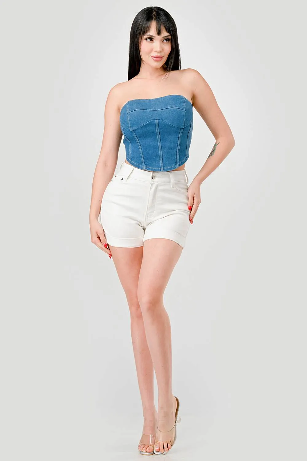 SEXY SUPER STRETCH WASHED DENIM BUSTIER CROP TOP sold by privy product image thumbnail 4