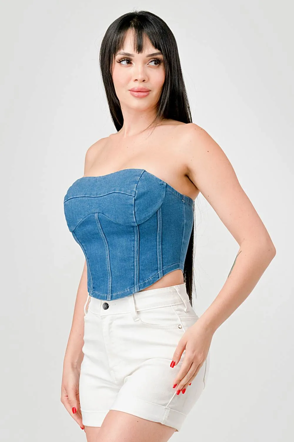 SEXY SUPER STRETCH WASHED DENIM BUSTIER CROP TOP sold by privy product image thumbnail 2