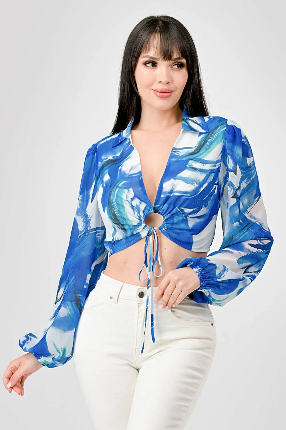 LUXE ABSTRACT PRINTED CHELSEA CHIFFON BLOUSE TOP sold by privy