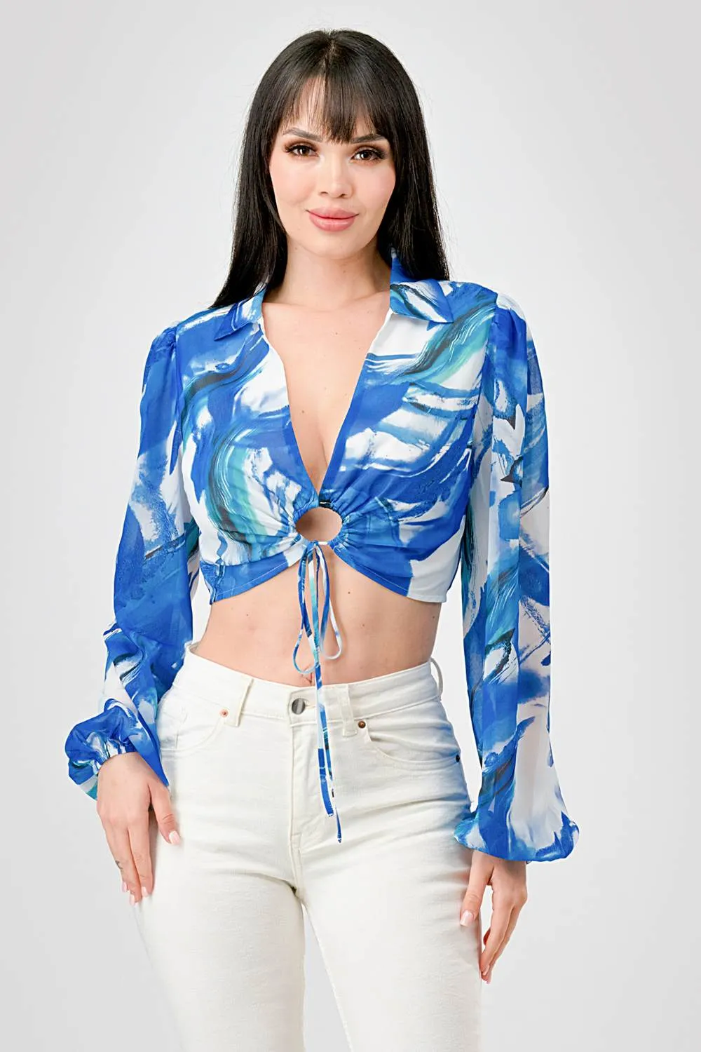 LUXE ABSTRACT PRINTED CHELSEA CHIFFON BLOUSE TOP sold by privy product image thumbnail 2