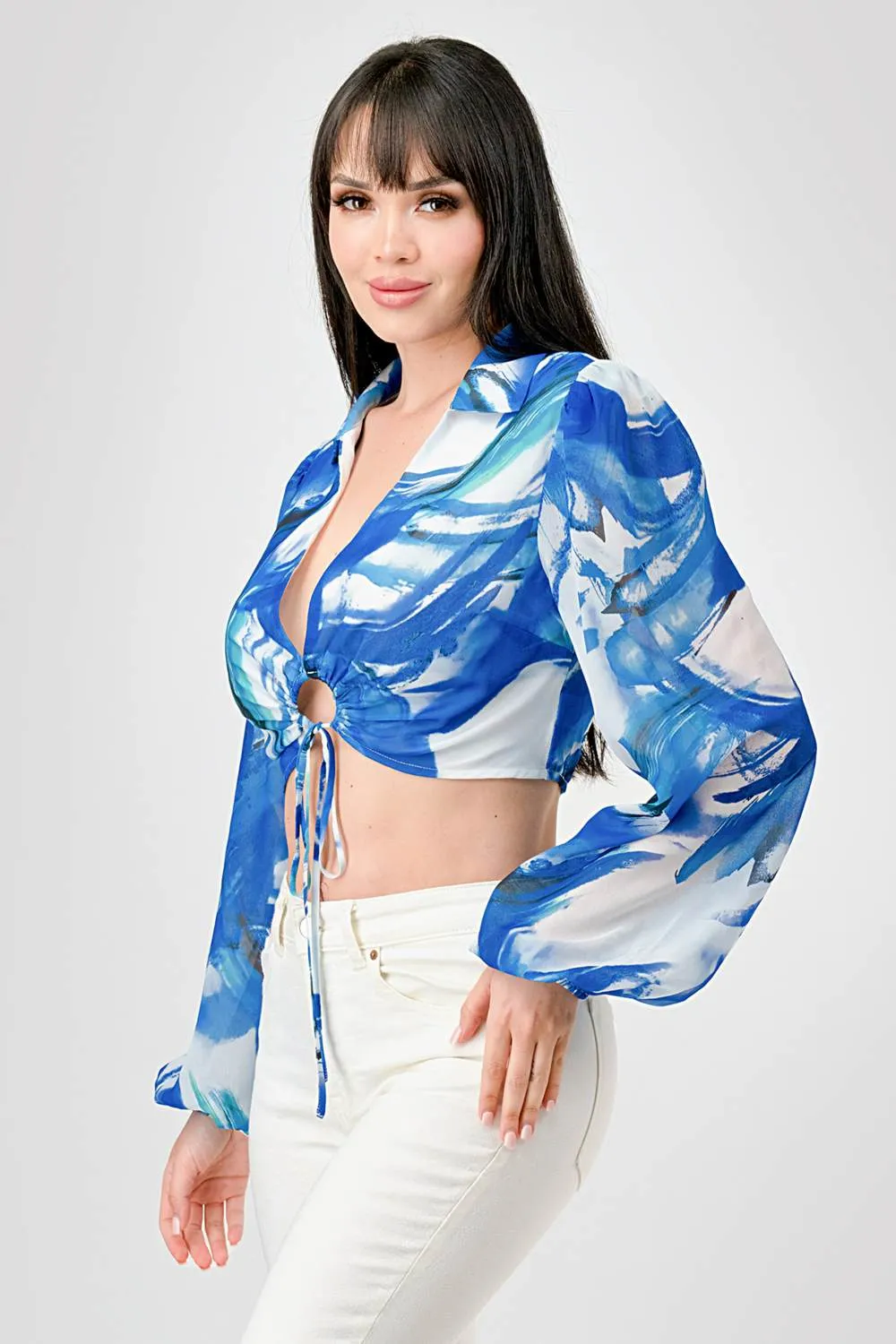 LUXE ABSTRACT PRINTED CHELSEA CHIFFON BLOUSE TOP sold by privy product image thumbnail 3