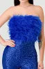 SEXY FAUX FUR OFF SHOULDER SEQUINS JUMPSUIT sold by privy