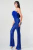 SEXY FAUX FUR OFF SHOULDER SEQUINS JUMPSUIT sold by privy