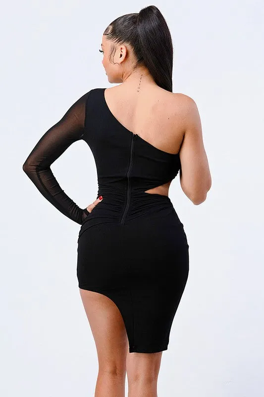 LUX ONE SHOULDER SIDE CUT BELTED DETAIL BODYCON DRESS sold by privy product image thumbnail 3
