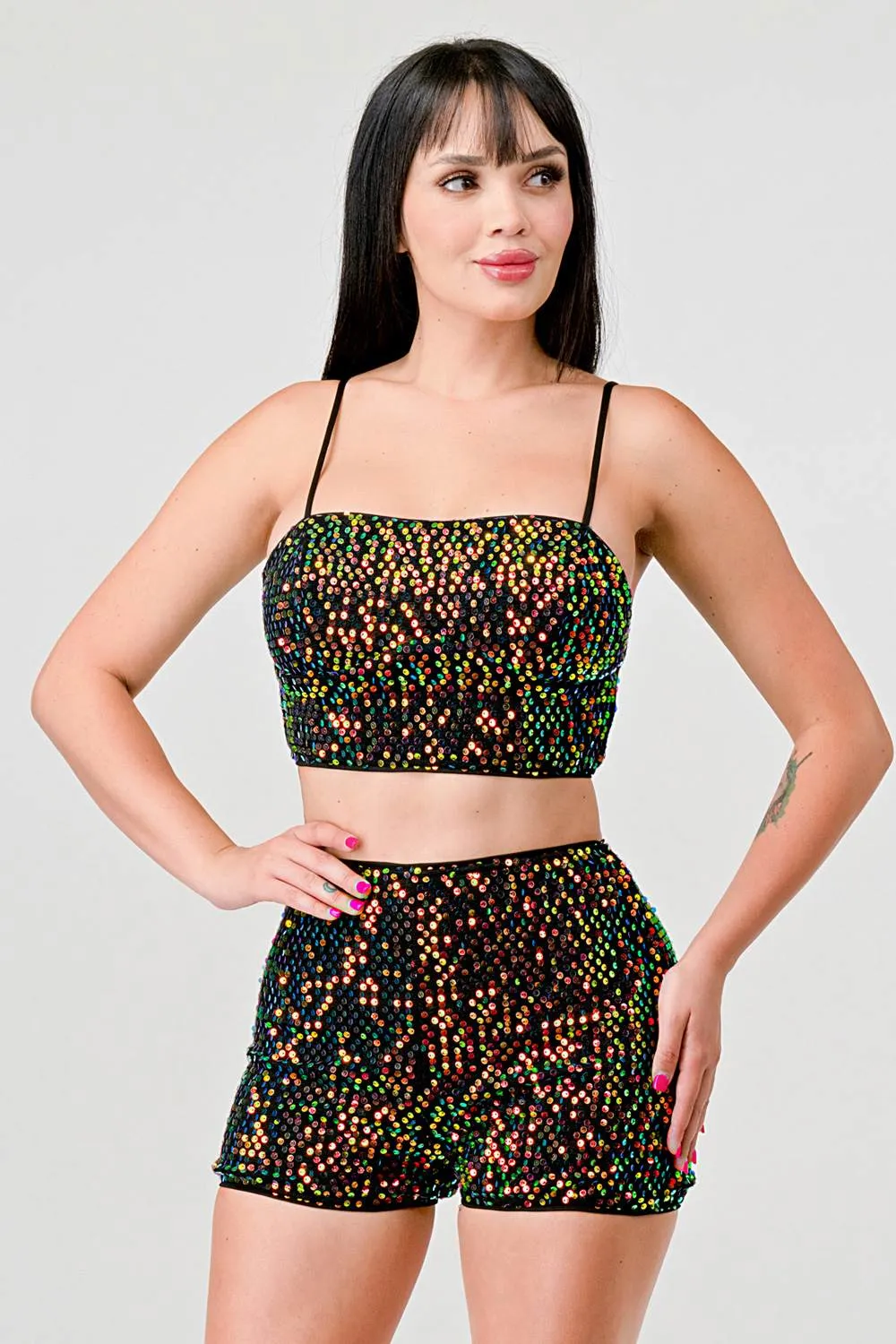 SEQUINS SWEATER TUBE TANK CAMI TOP AND SHORTS SET sold by privy