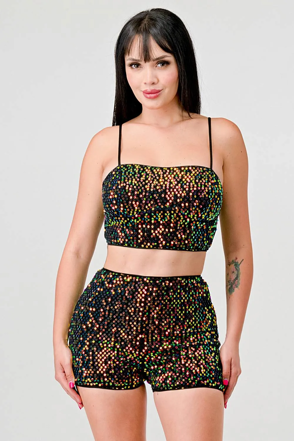 SEQUINS SWEATER TUBE TANK CAMI TOP AND SHORTS SET sold by privy product image thumbnail 2