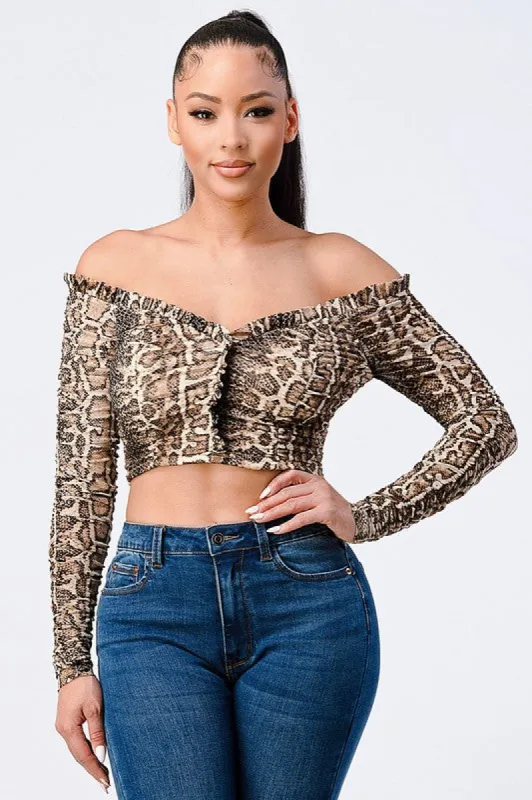 LUX ANIMAL PRINT KNIT OFF SHOULDER  TOP sold by privy