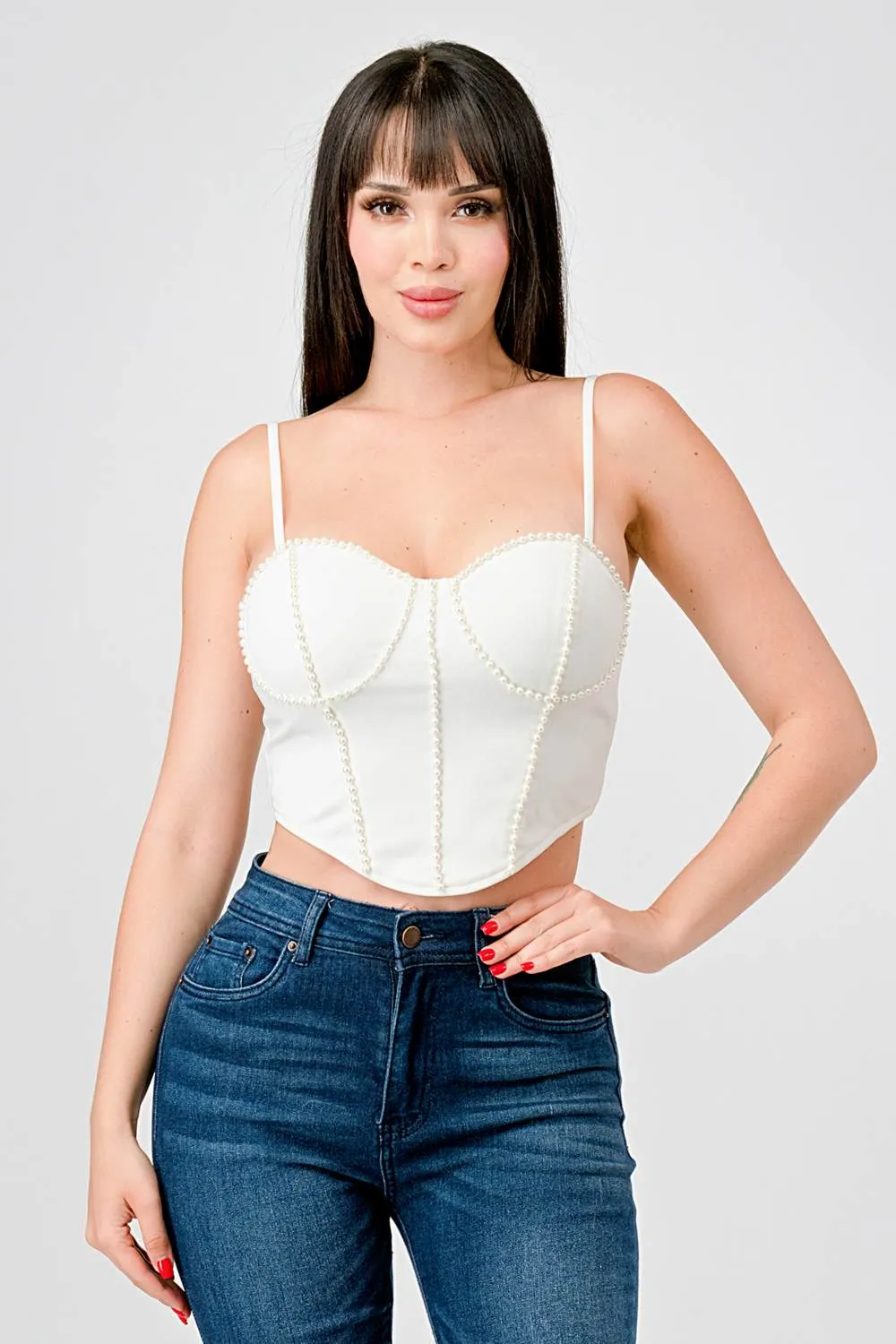 LUXE PEARL CONTRAST TRIM SWEETHEART BUSTIER TOP sold by privy