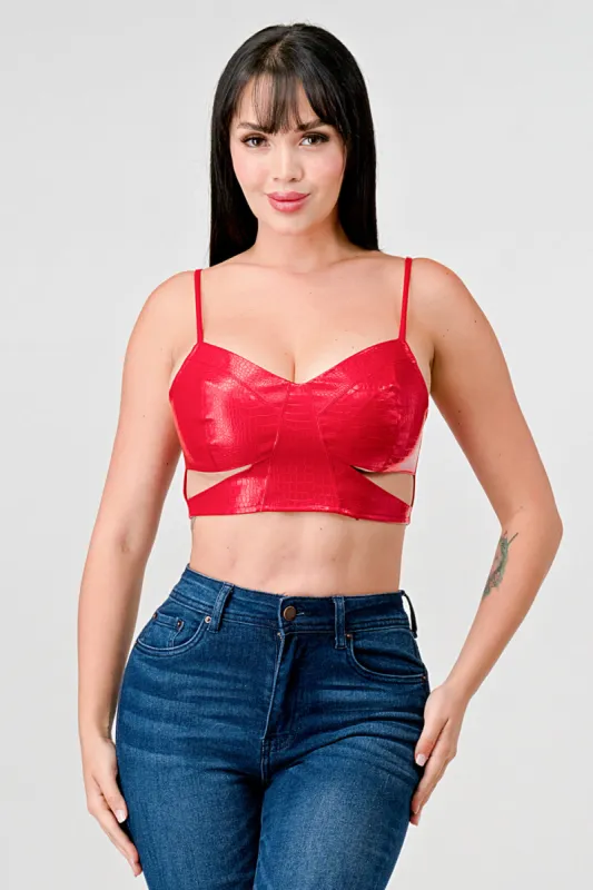 SEXY FAUX CROC LEATHER CUTOUT CROPPED BUSTIER TOP sold by privy