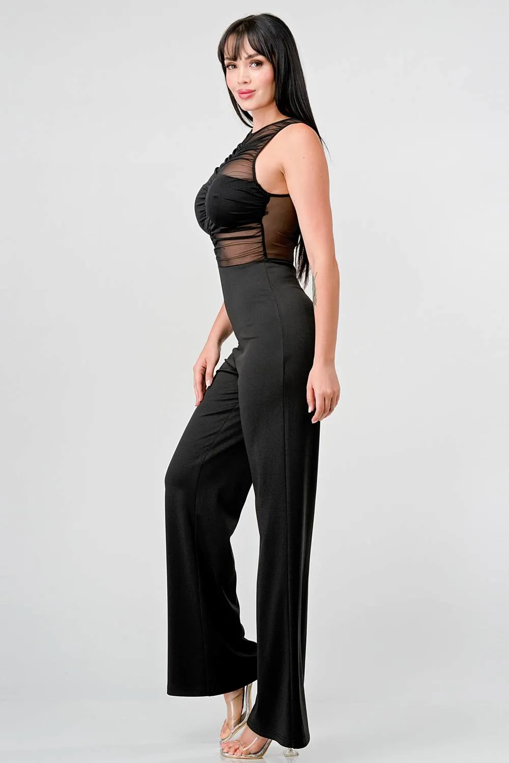 SEXY SHEER MESH COVERAGE BODICE WIDE LEG JUMPSUIT sold by privy product image thumbnail 3