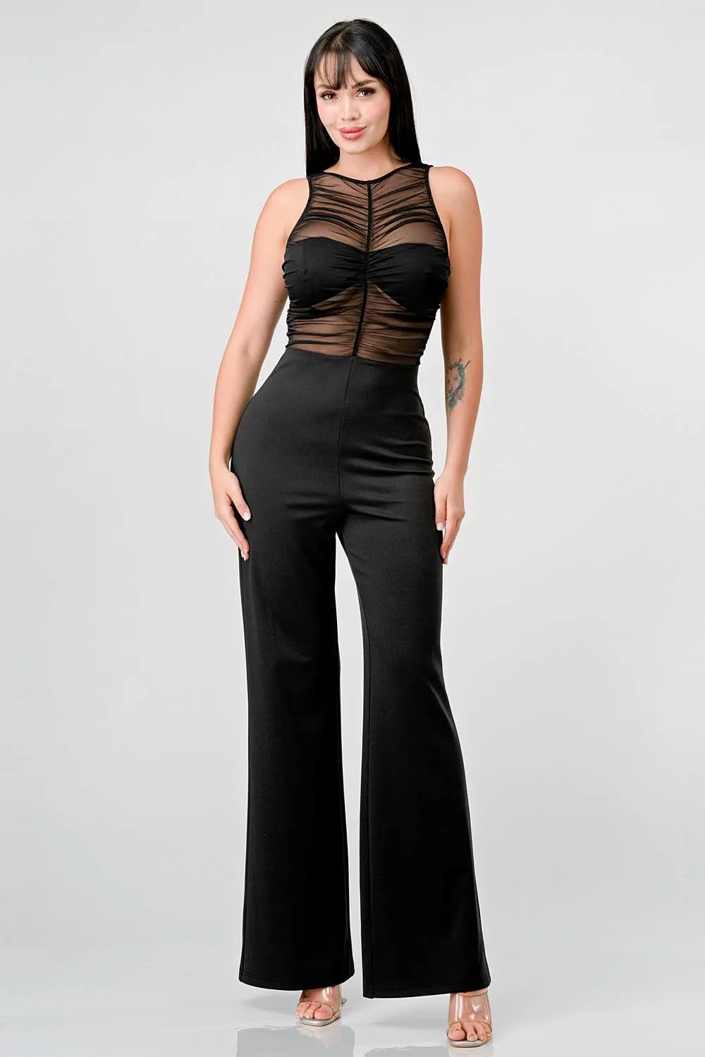 SEXY SHEER MESH COVERAGE BODICE WIDE LEG JUMPSUIT sold by privy product image thumbnail 5