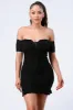 LUX OFF SHOULDER RUCHED RUFFLED HEM BODYCON MINI DRESS sold by privy