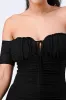 LUX OFF SHOULDER RUCHED RUFFLED HEM BODYCON MINI DRESS sold by privy
